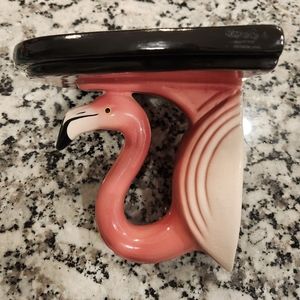 Vintage Clay Art Pink Flamingo Black Shelf 1988 HTF Deco ‘80’s Style